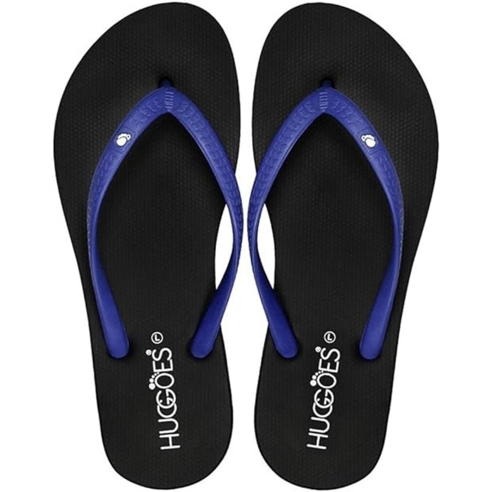 HUGGOES Ebony Natural Rubber Comfort Flip Flops for Women - Black-Navy Size 9.5